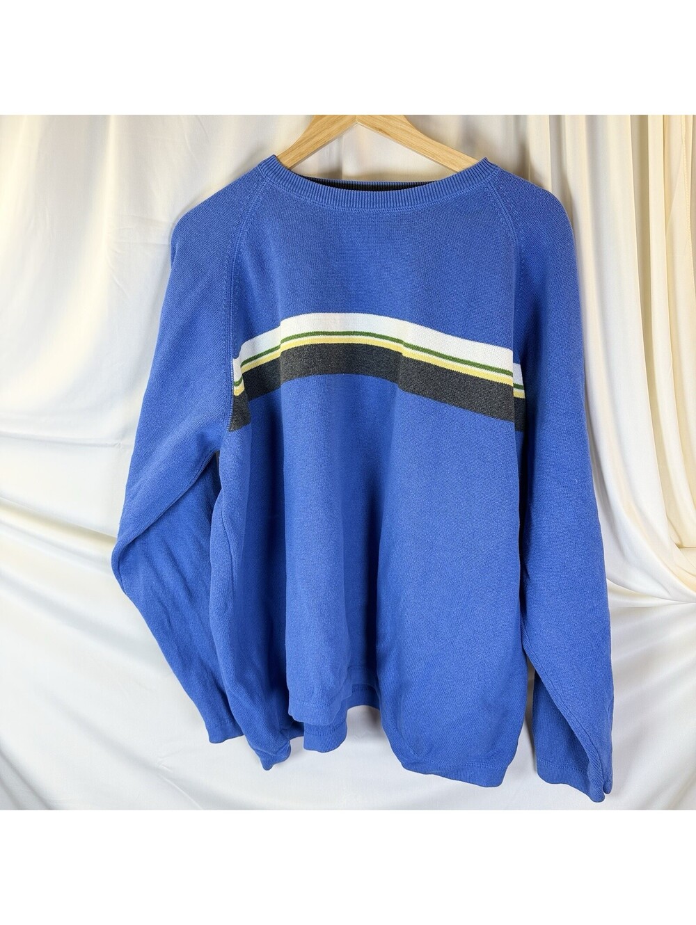 Eddie Bauer Sweatshirt Men's XXL Crew Neck Long Sleeve Blue Striped 100% Cotton